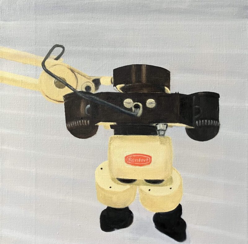 o.T. (Im Zahnlabor), 2024, Öl auf Leinwand 40 x 40 cm von Andrea Eitel